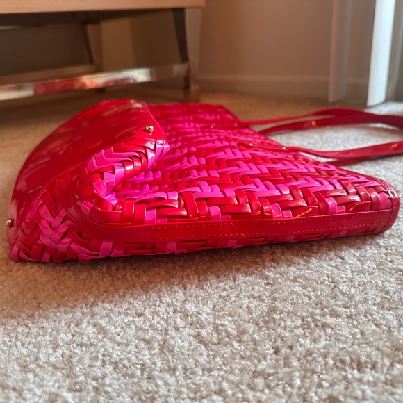 Rare Kate Spade Red & Pink Woven Tote Bag Purse - Picture 9 of 10
